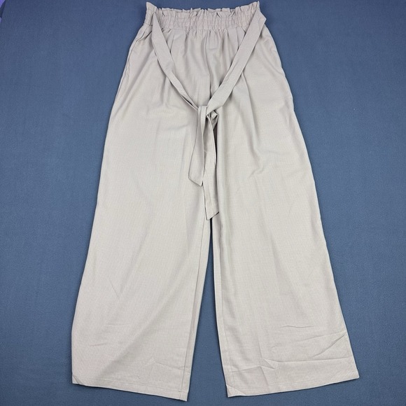 The Unbranded Brand Pants - Unbranded Women's Beige Wide Leg Pants M High Rise Tie Waist Pull On